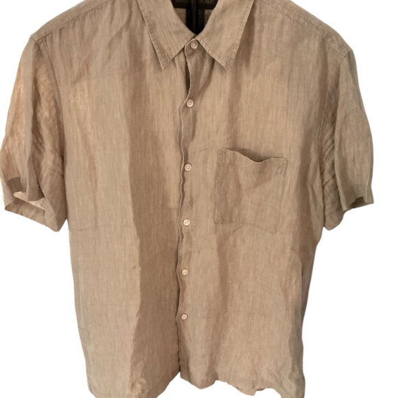 Vintage Banana Republic Safari Mens Medium Button Down 100% Linen Short Sleeve - Picture 1 of 9